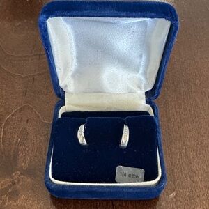Silver-Tone Hoop Earrings with Clear Stones - Women's Jewelry
